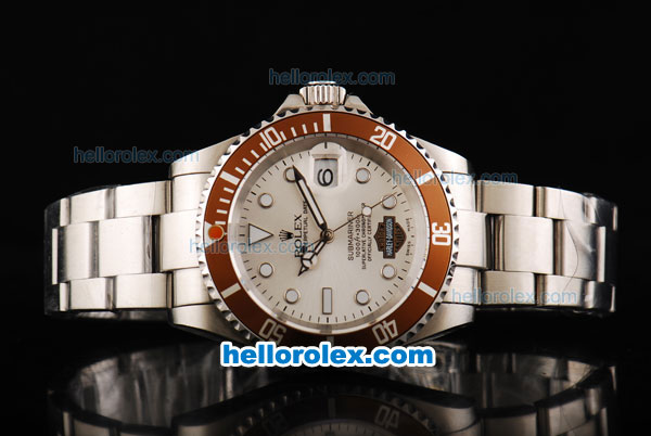 Rolex Submariner Swiss ETA 2836 Automatic Movement Full Steel Case/Strap with White Dial and Brown Bezel - Click Image to Close